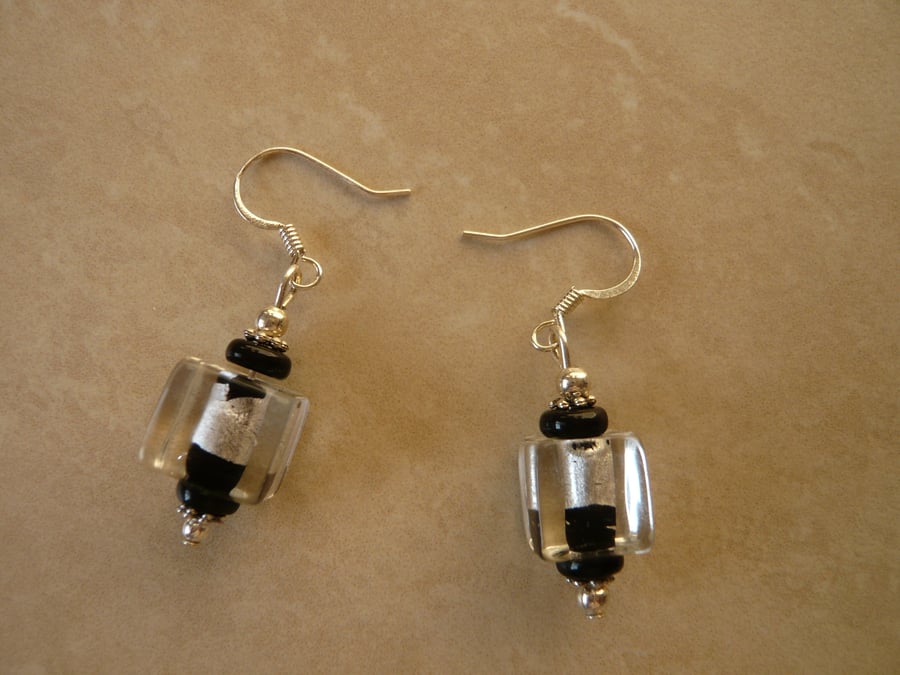 Black and Silver Cube Earrings