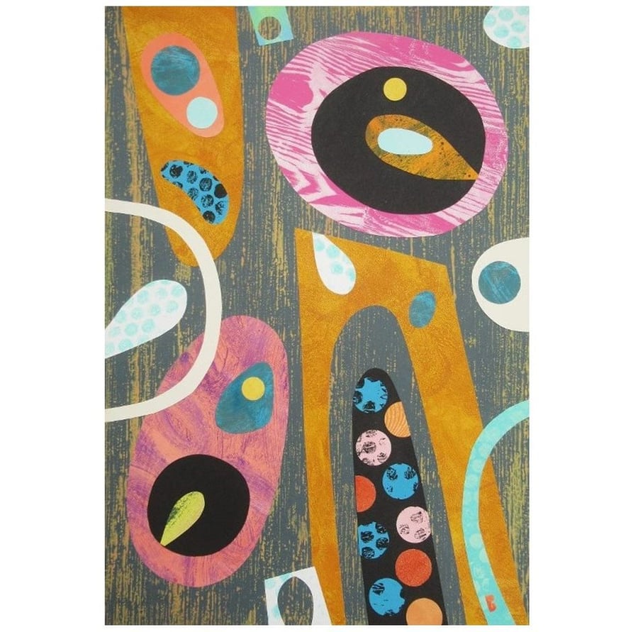 Geometric Abstract Art Painting Collage Retro M... Folksy