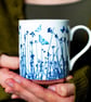 Set of 4 fine bone china mugs, blue and white, Nature inspired mugs. - Image 2