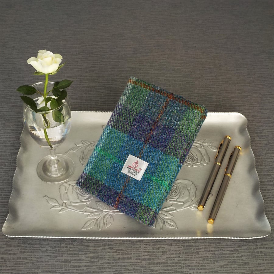 Harris tweed covered A6 notebook journal diary green purple tartan