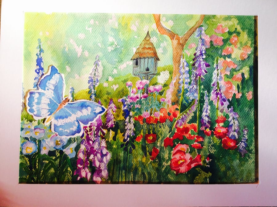 Country garden with butterfly