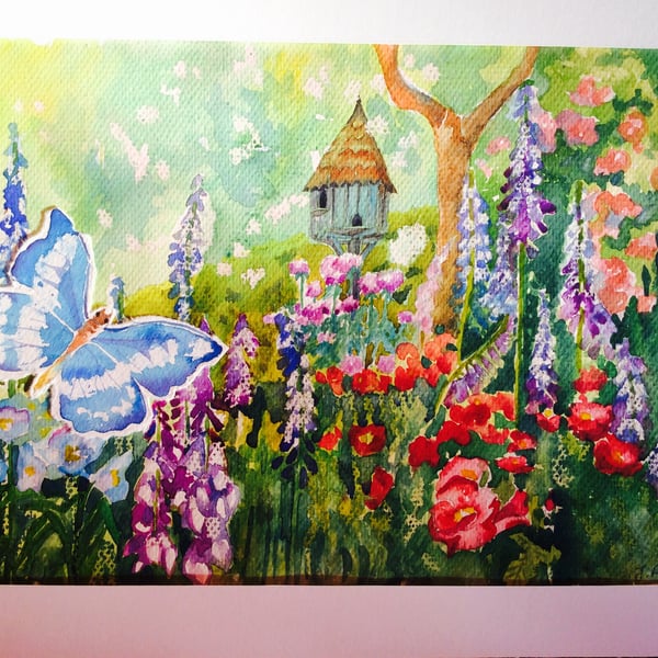 Country garden with butterfly