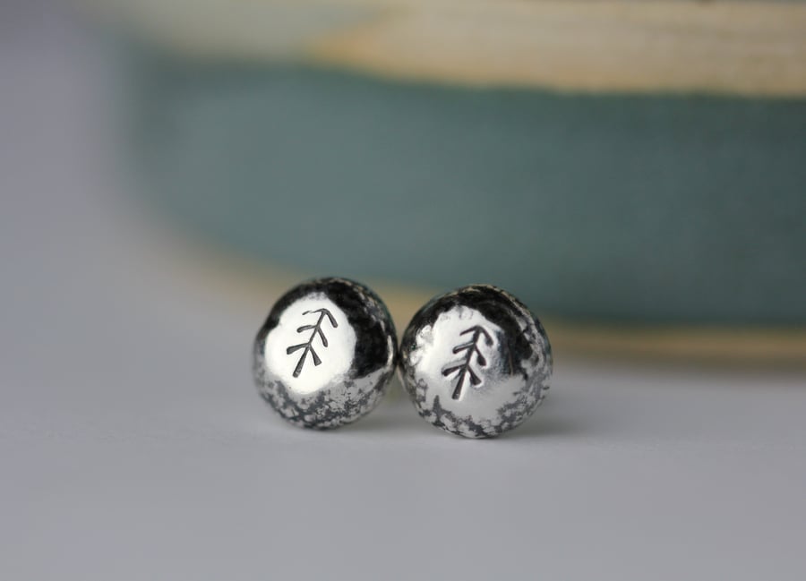 Sterling silver pebble stud earrings - tree design - Made to order