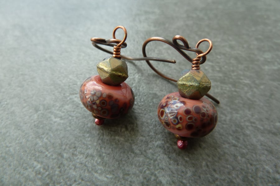 copper and coral pink earrings