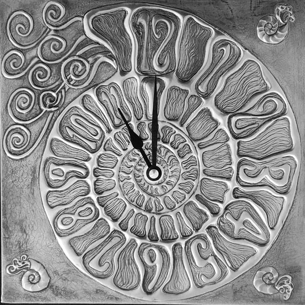 Ammonite Pewter Repousse Clock