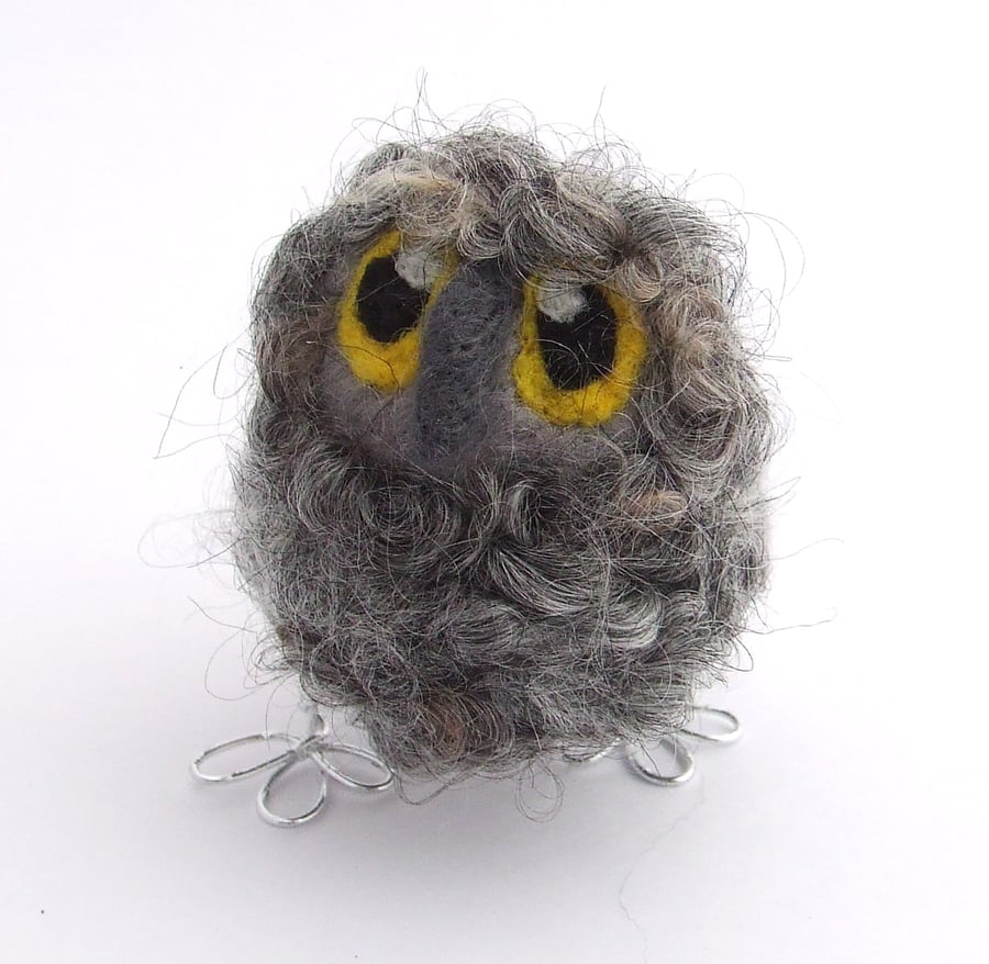 Grey Needle felted Owl Baby