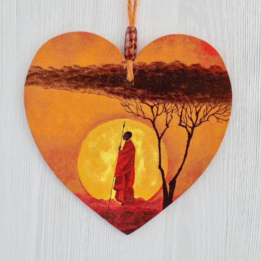 Decoupaged Wooden Hanging Heart 15cm (6”) Silhouette design