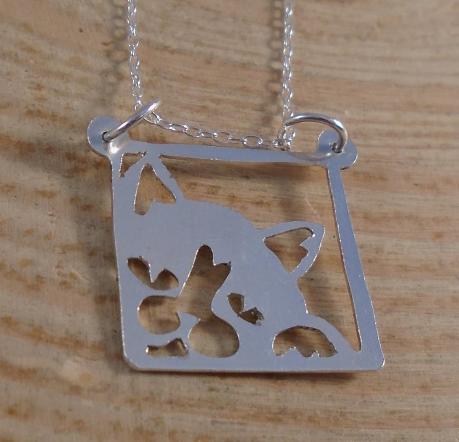 Sterling Silver Pierced Cat Necklace