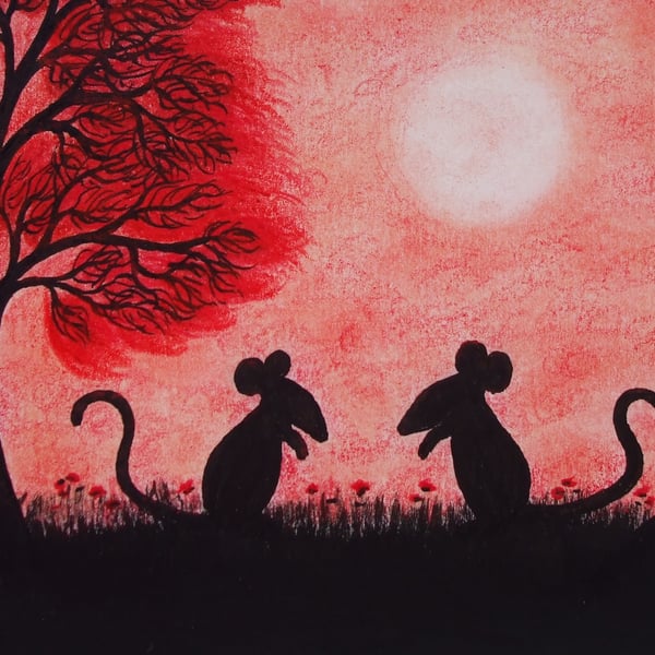 Mouse Card, Children Card, Two Mice Silhouette Card, Christmas Card, Kids Art
