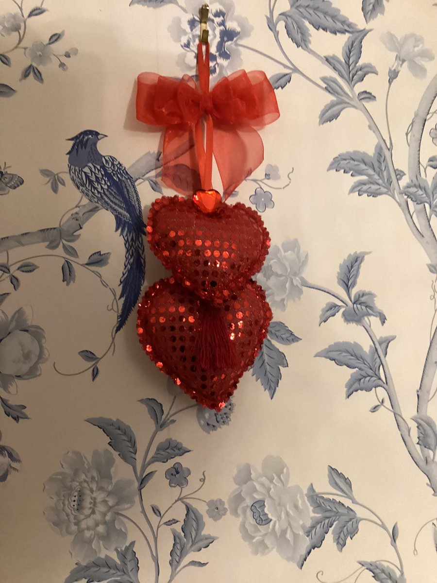 Red hearts, Valentine hearts, hanging hearts,