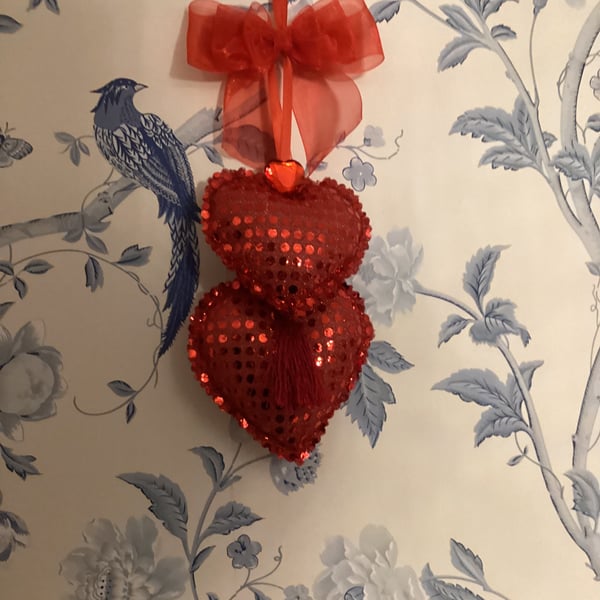 Red hearts, Valentine hearts, hanging hearts,