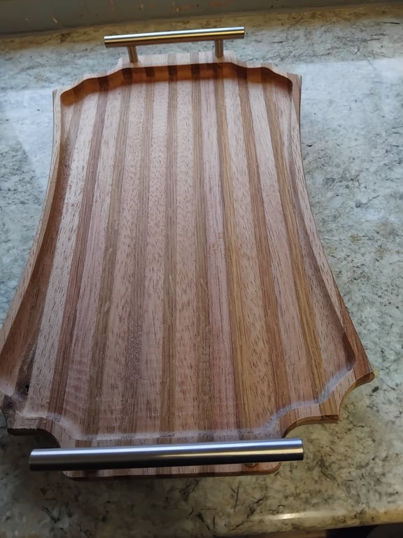 oak and beech serving tray stainless steel handles breakfast dinner lunch snacks