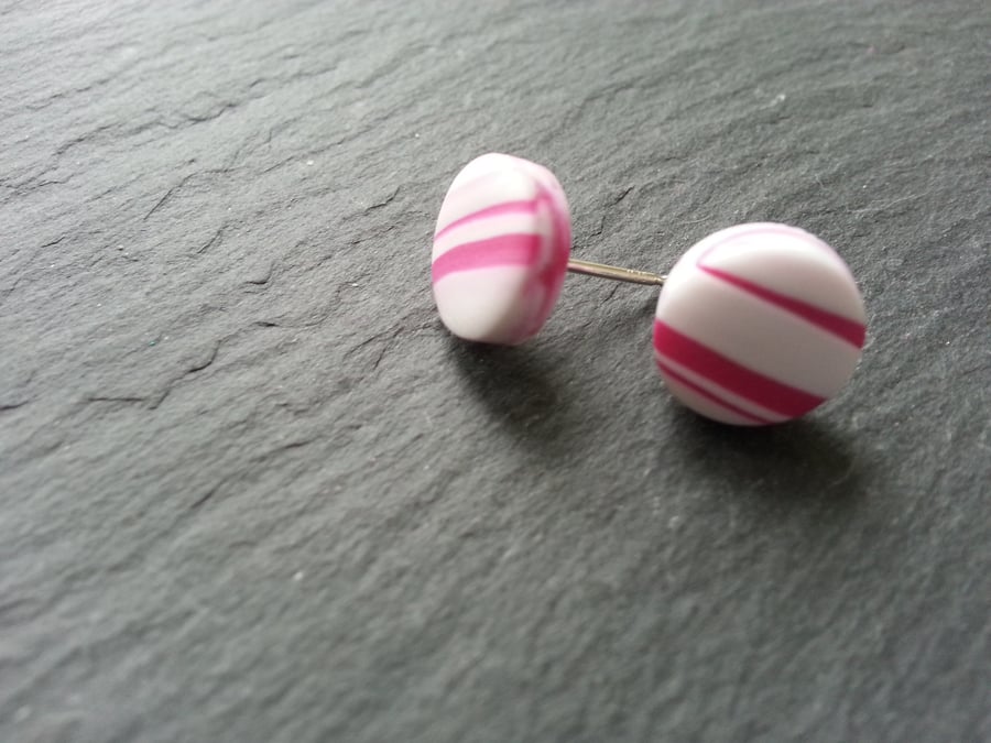 Polymer clay and sterling silver 'Dots' stud earrings in pink and white