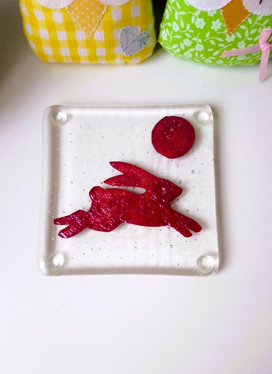Fused Glass Copper Hare Coaster