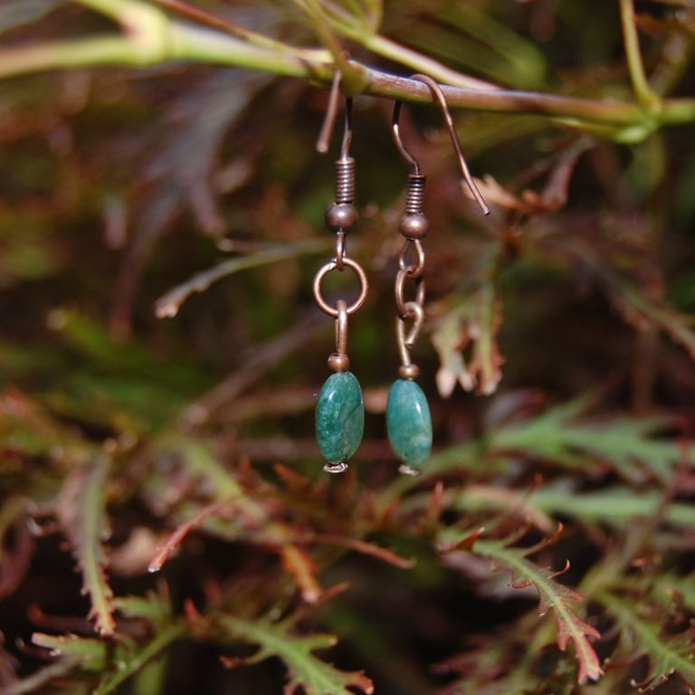 Copper & Agate Drop Earrings - Handmade Natural Stone Earrings