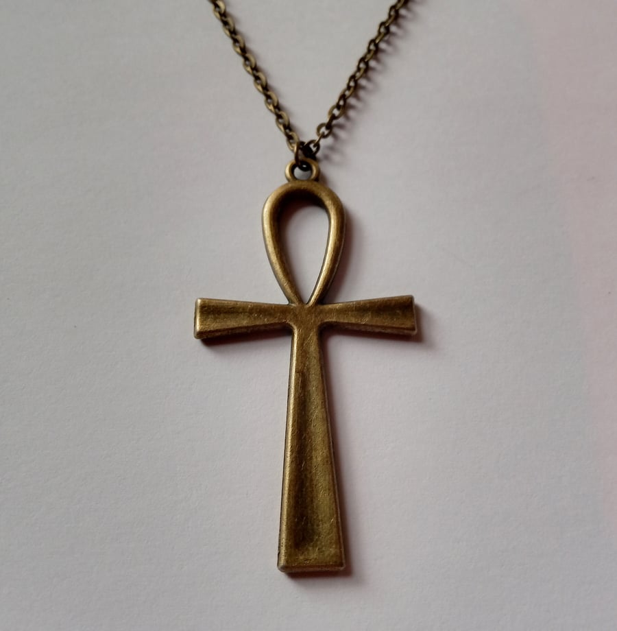 Bronze Large Ankh Cross Crux Long Necklace New Age