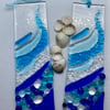 Fused glass blue wave light-catcher 