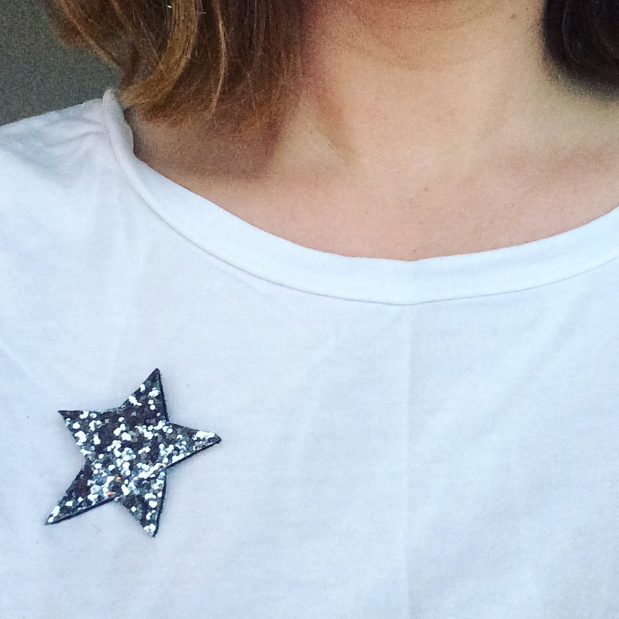 Silver Glitter Star Brooch