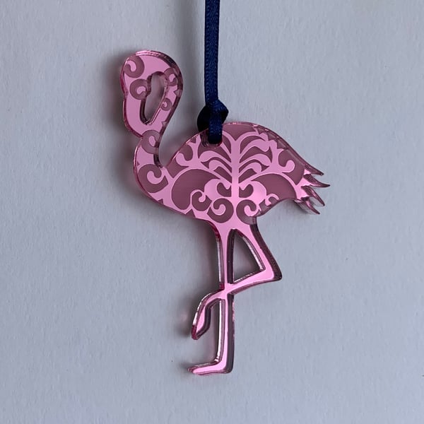 Pink mirrored acrylic flamingo decoration