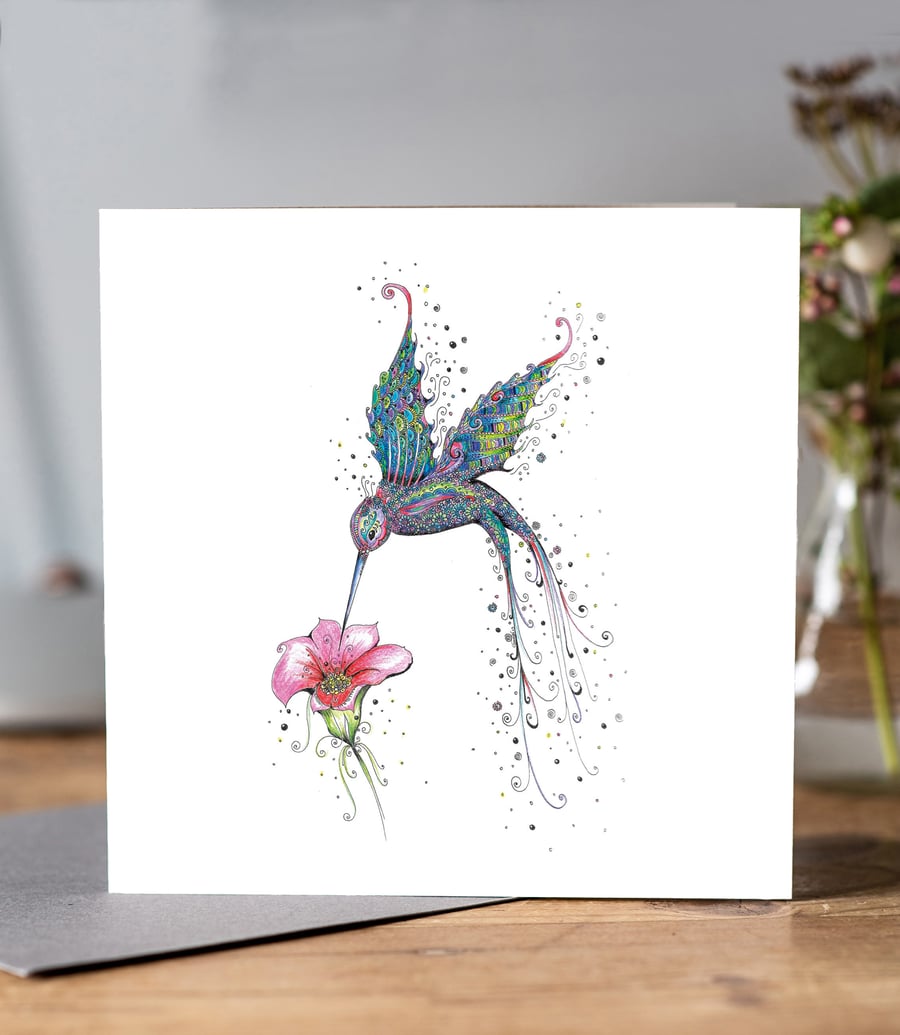 Purple Hummingbird blank card