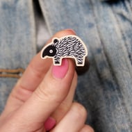 Baby tapir wooden pin badge, gift for animal lover, cute brooch.