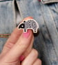 Baby tapir wooden pin badge, gift for animal lover, cute brooch. - Image 1