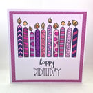 Purple and pink candles birthday card