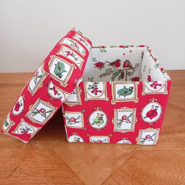 Robins fabric covered trinket box