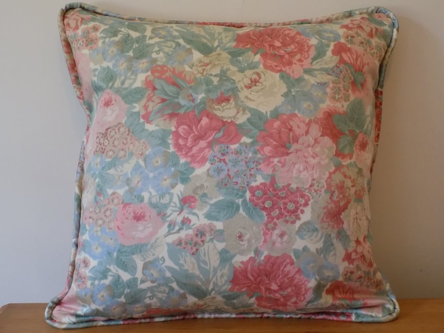 Sanderson 'Rose and Peony' Piped Floral Cushion Cover