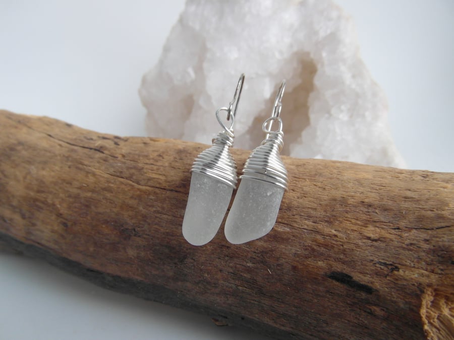 White Cornish Mermaid Tear Earrings, Sterling Silver E513