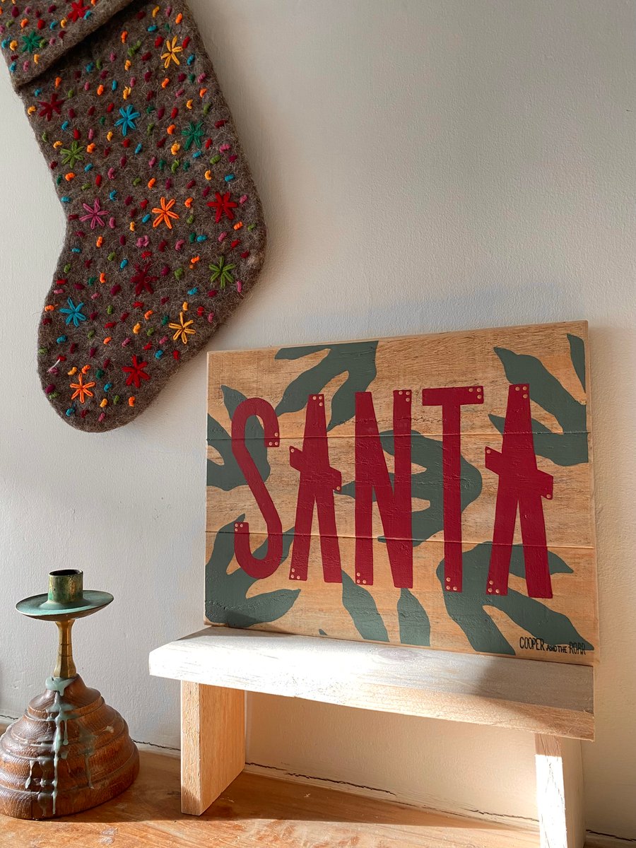 Christmas Dinosaur Footprint Wooden Sign - SANTA