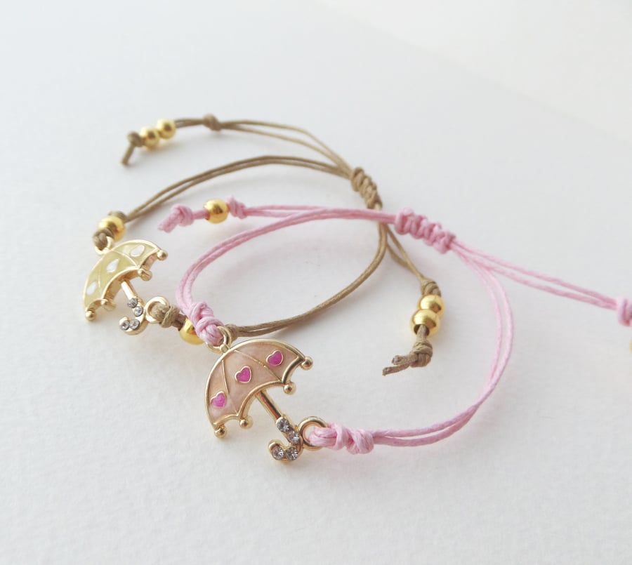 Gold Umbrella Bracelet, Adjustable Cord Bracelet.