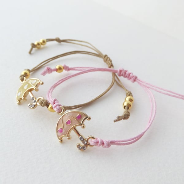 Gold Umbrella Bracelet, Adjustable Cord Bracelet.