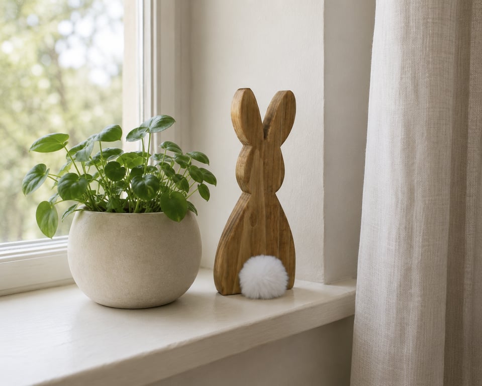 Cowrie the Bunny - Handmade Wooden Bunny Ornament - Whimsical Delight Collection