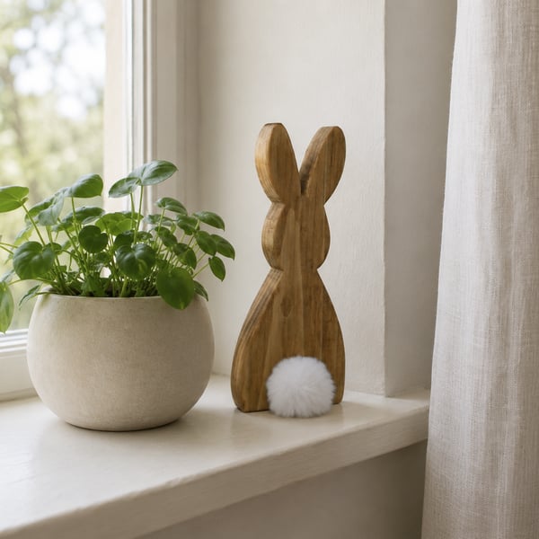 Cowrie the Bunny - Handmade Wooden Bunny Ornament - Whimsical Delight Collection