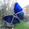 Stained Glass Butterfly Suncatcher - Blue