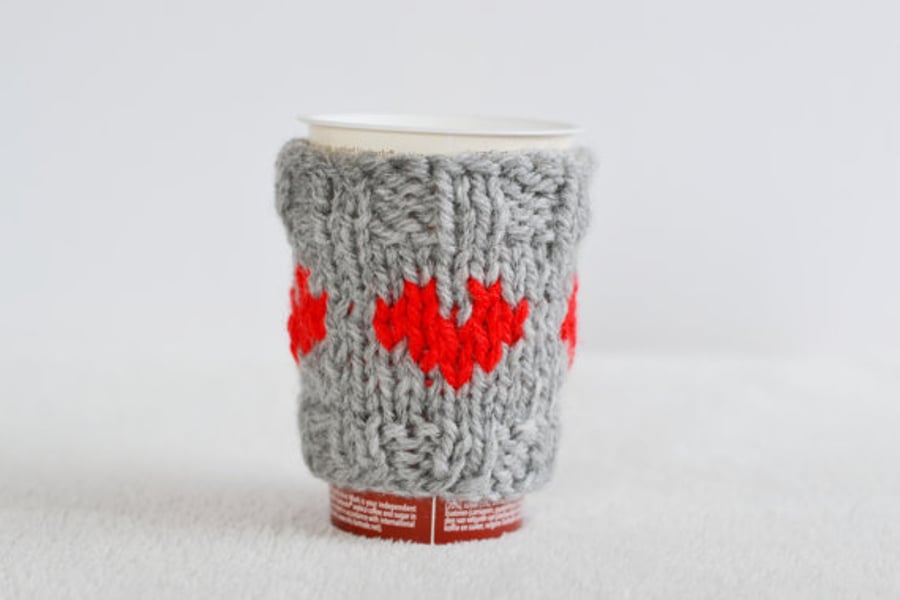 Love Heart Grey Cosy Cup Can Warmer  Holder  