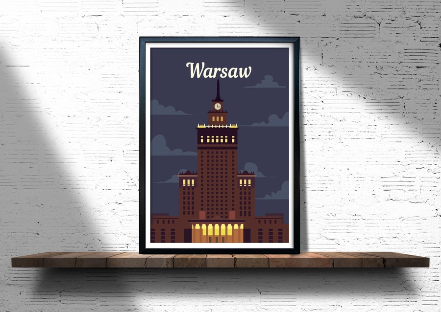 Warsaw travel poster, Warsaw retro city print, Poland travel poster, gift