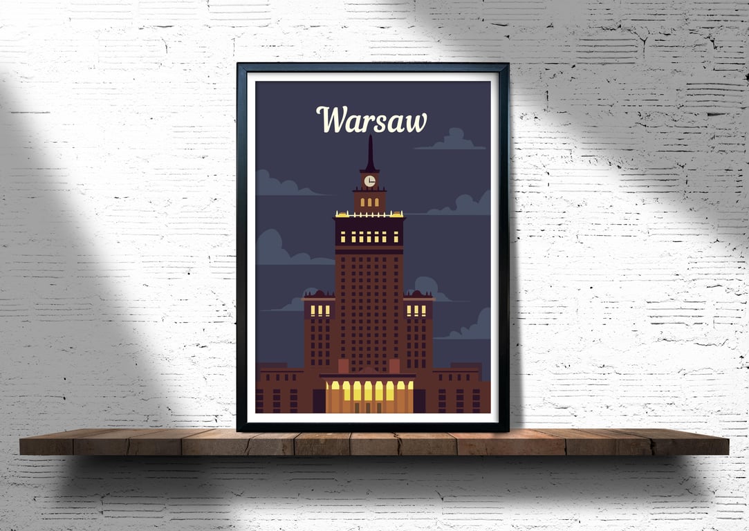 Warsaw travel poster, Warsaw retro city print, Poland travel poster, gift