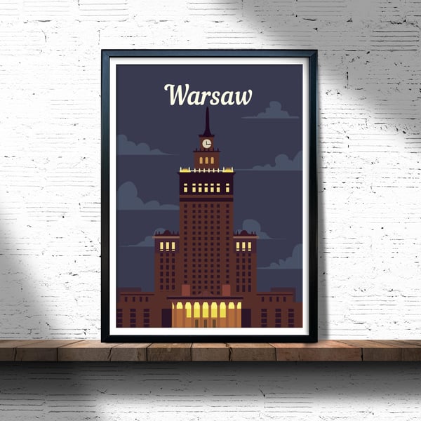 Warsaw travel poster, Warsaw retro city print, Poland travel poster, gift