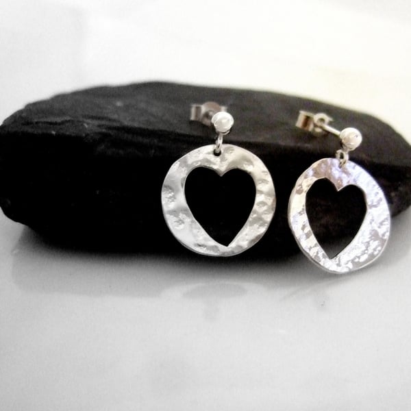 Recycled Sterling Silver Heart Drop Earrings
