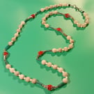 Handmade  Necklace red roses semiprecious gemstones