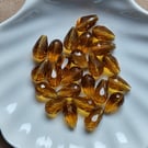 Glass crystal faceted drops pack of 24 amber