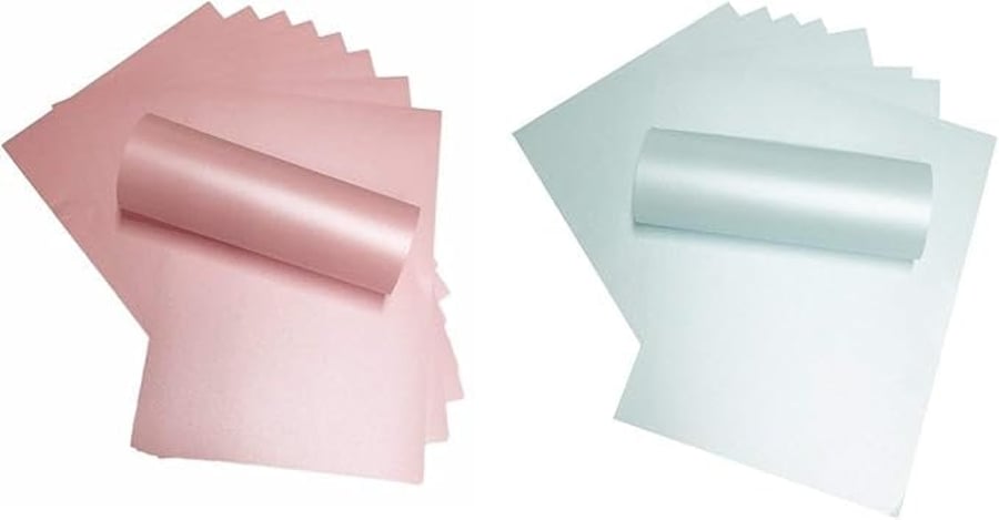 20 Sheets A4 Card Baby Pink and Baby Blue Pearlescent Shimmer Double Sided 290gs