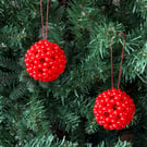 Handwoven Red Beaded Bauble – Festive Christmas Tree Decoration