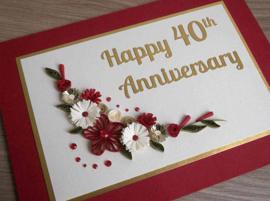 40th ruby wedding anniversary congratulations card - quilled, unique