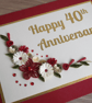 40th ruby wedding anniversary congratulations card - quilled, unique - Image 1