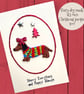 Christmas card, sausage dog girl, red bow and  xmas jumper. To or from the dog. 