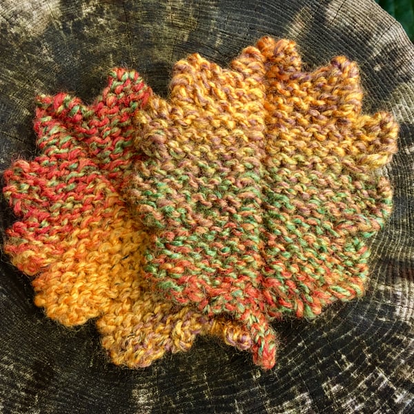 Set of Two Autumn Oak Leaf Coasters, Knitted Woodland Leaves