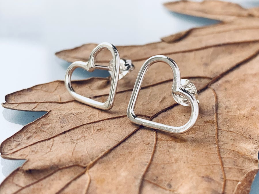 Recycled Sterling Silver handmade Heart Stud Earrings
